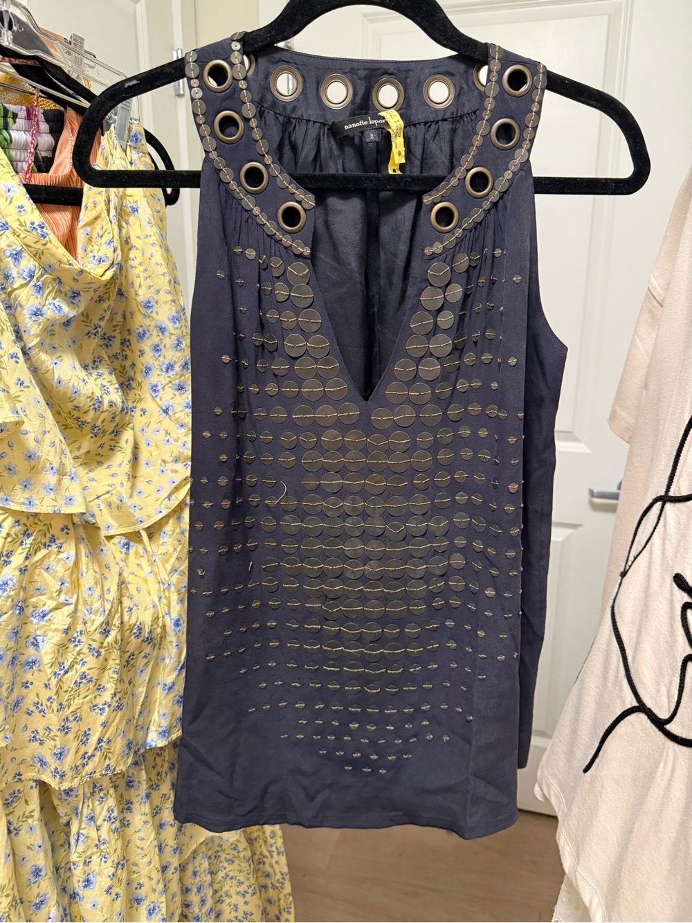 Nanette Lepore Embellished Grommet Detail Sleeveless Top